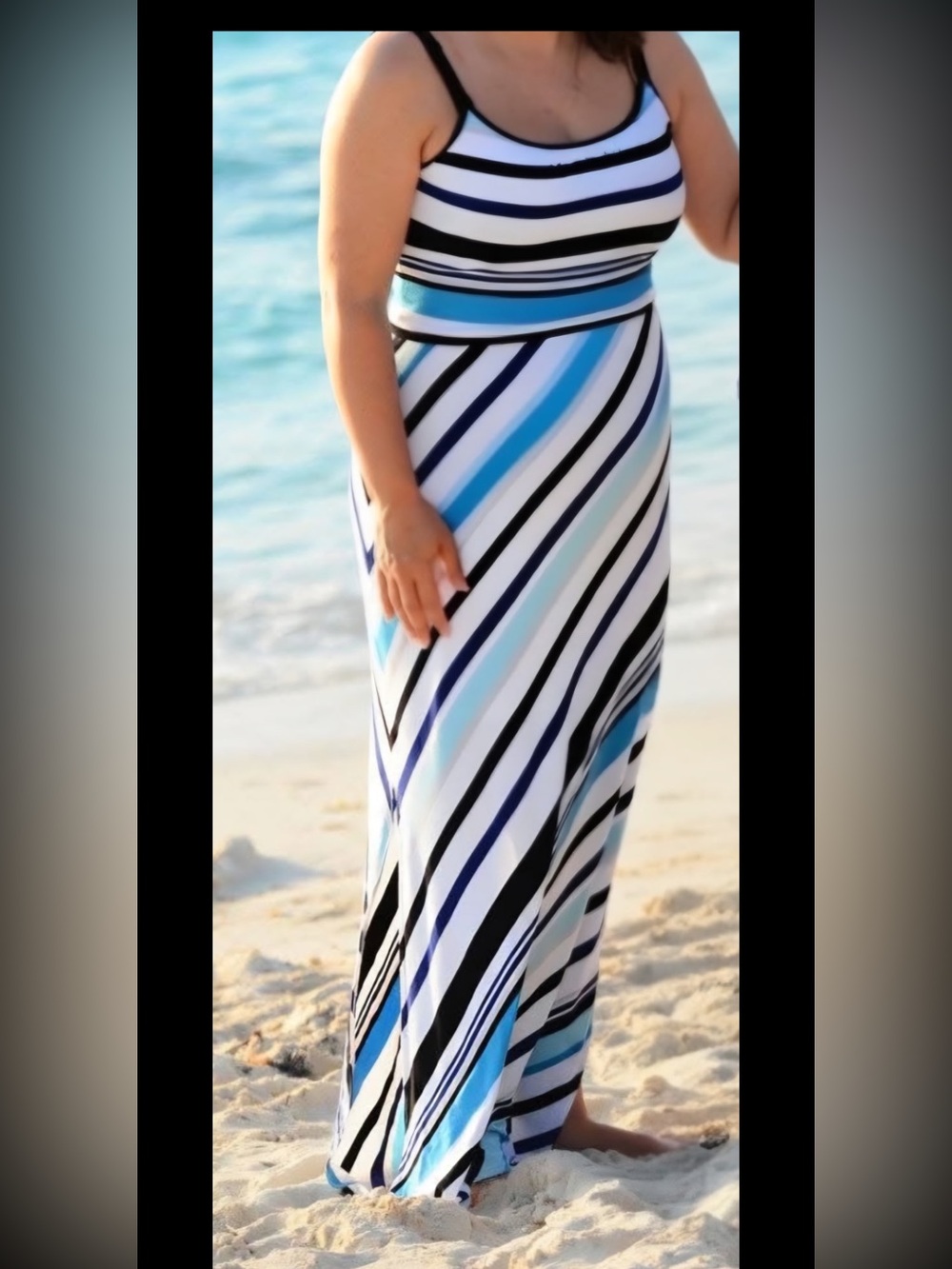Sz M⭐️Like New White House Black Market Bold Stripe Maxi Dress PTP 18-20” 56” L